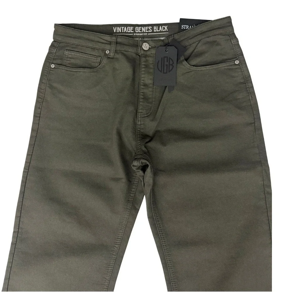 VGB Vintage Genes Black Men's Green Olive Denim Jean Slim Fit Stretch 36W X30L